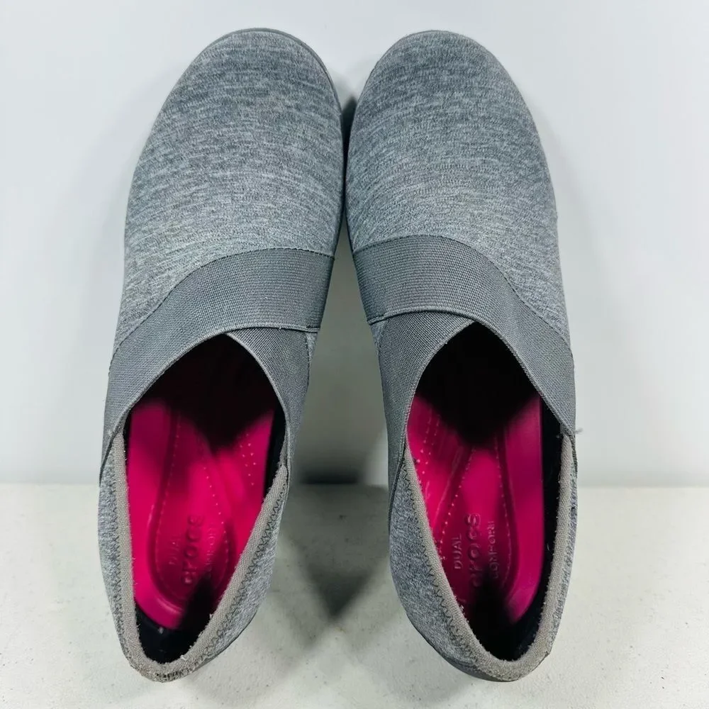 Crocs womens gray comfort wedge stretch favric shoe size 7